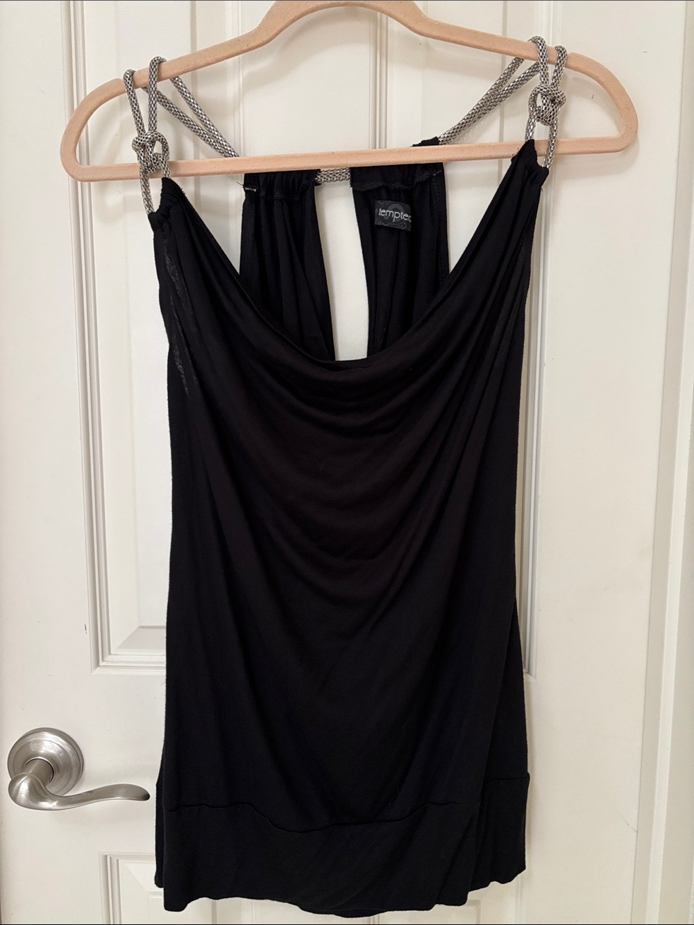Tempted Black Cowl Camisole with Silver Chain Straps